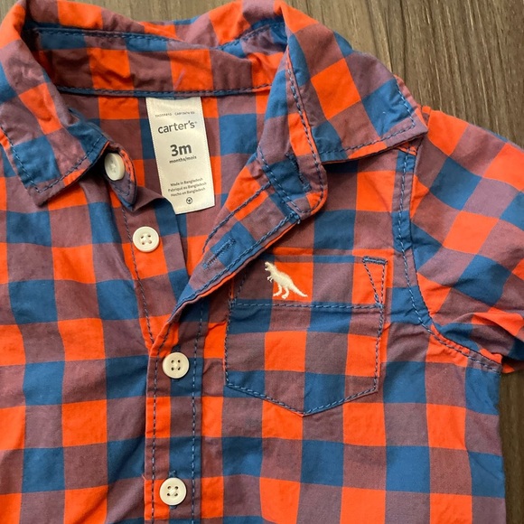 Carter's Blue and Orange Button Down Shirt Vibrant Plaid Design size 3M - Picture 3 of 5